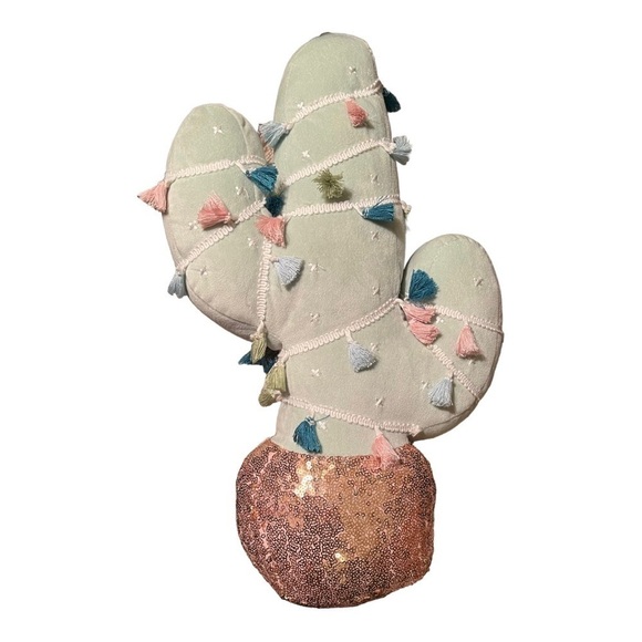 Cactus pillow with sequin trunk and fringe spikes. - Picture 3 of 7